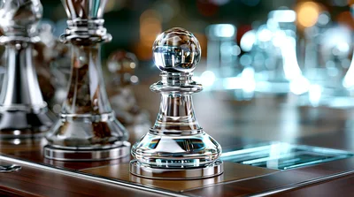 Clear Glass Chess Pawn On A Wooden Board