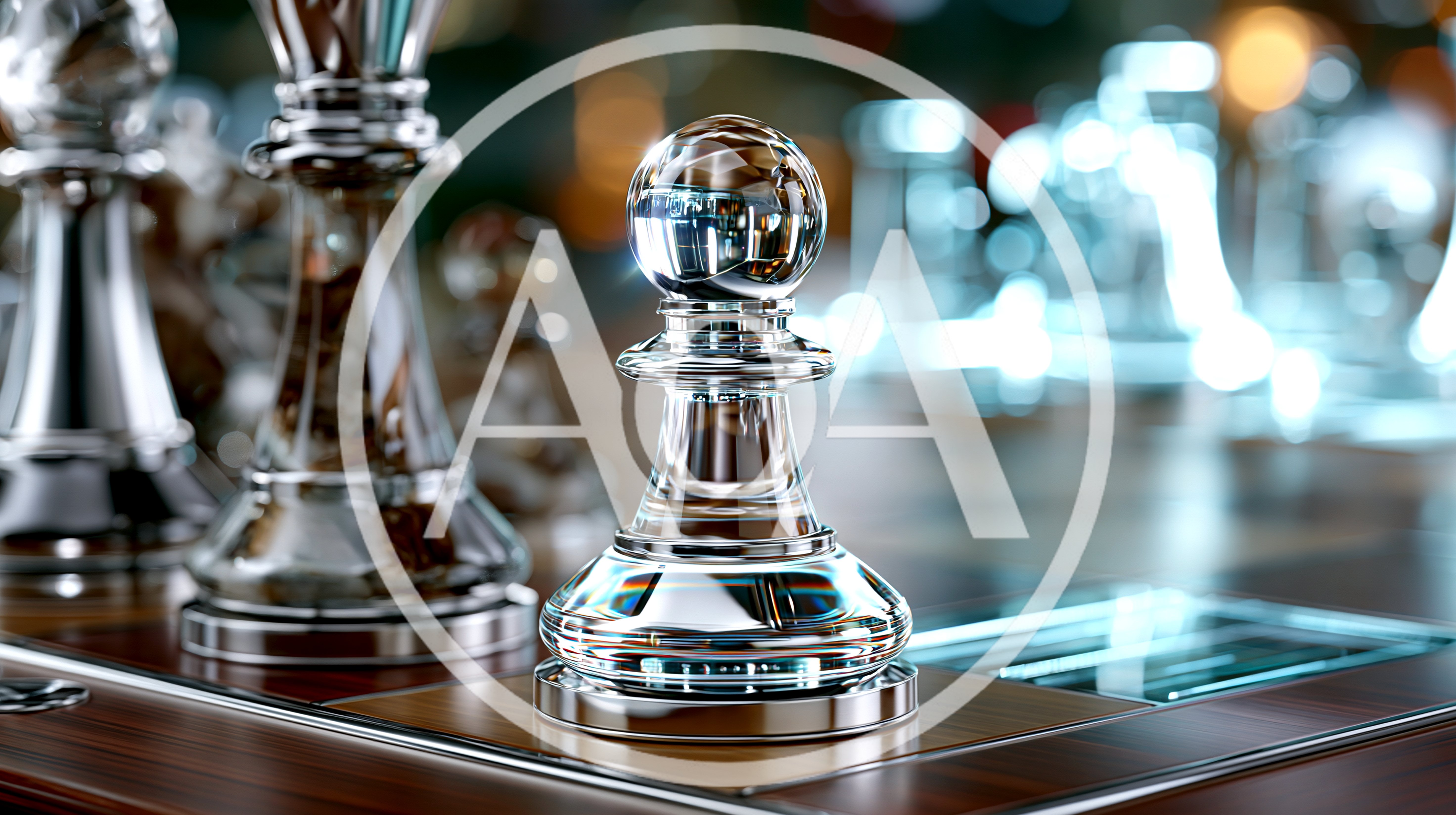 Clear Glass Chess Pawn On A Wooden Board