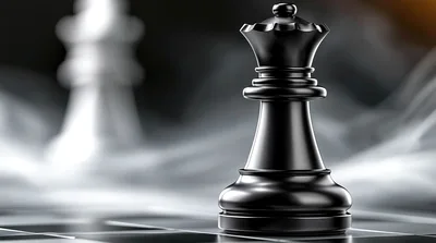 Black Chess Queen Piece on a Dark Board