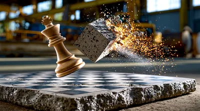 Chess King Piece Floating Above Stone Chessboard