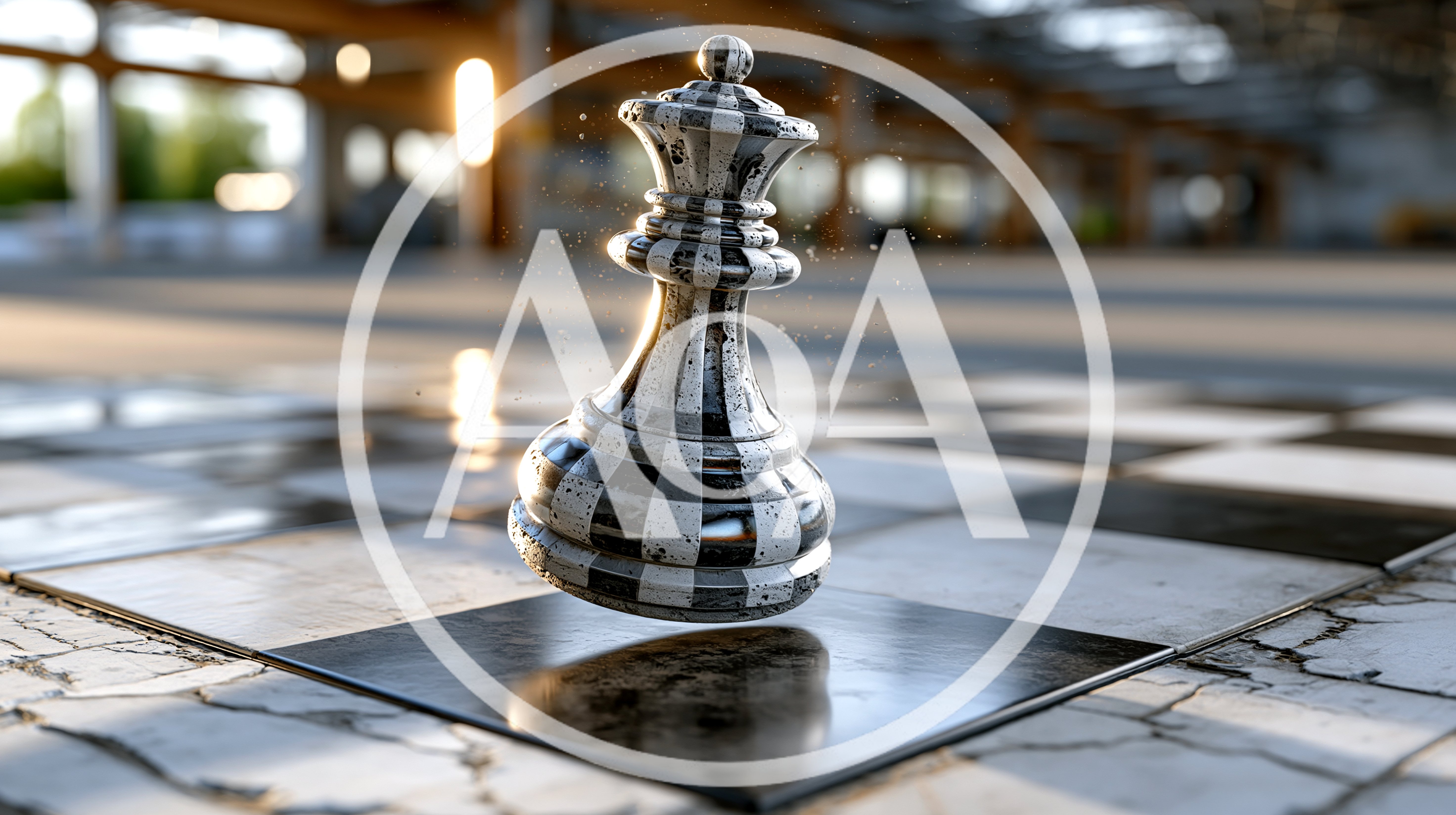 Floating Checkered Chess Queen Piece On Board