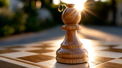 Wooden Chess Bishop With Sprouting Green Leaf