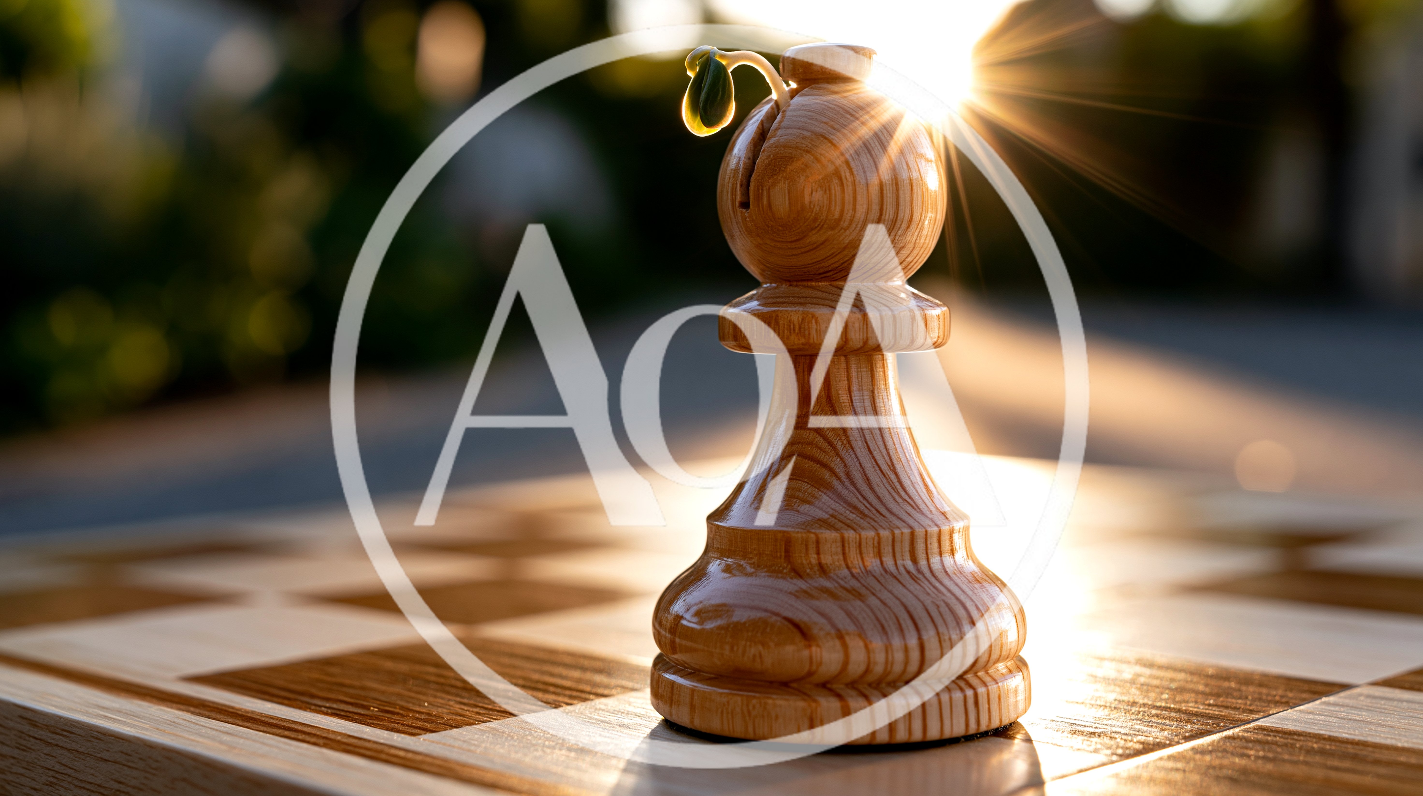 Wooden Chess Bishop With Sprouting Green Leaf