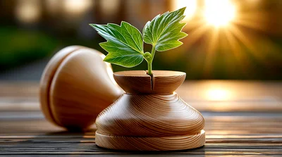 Small Green Plant Growing From Wooden Chess Piece