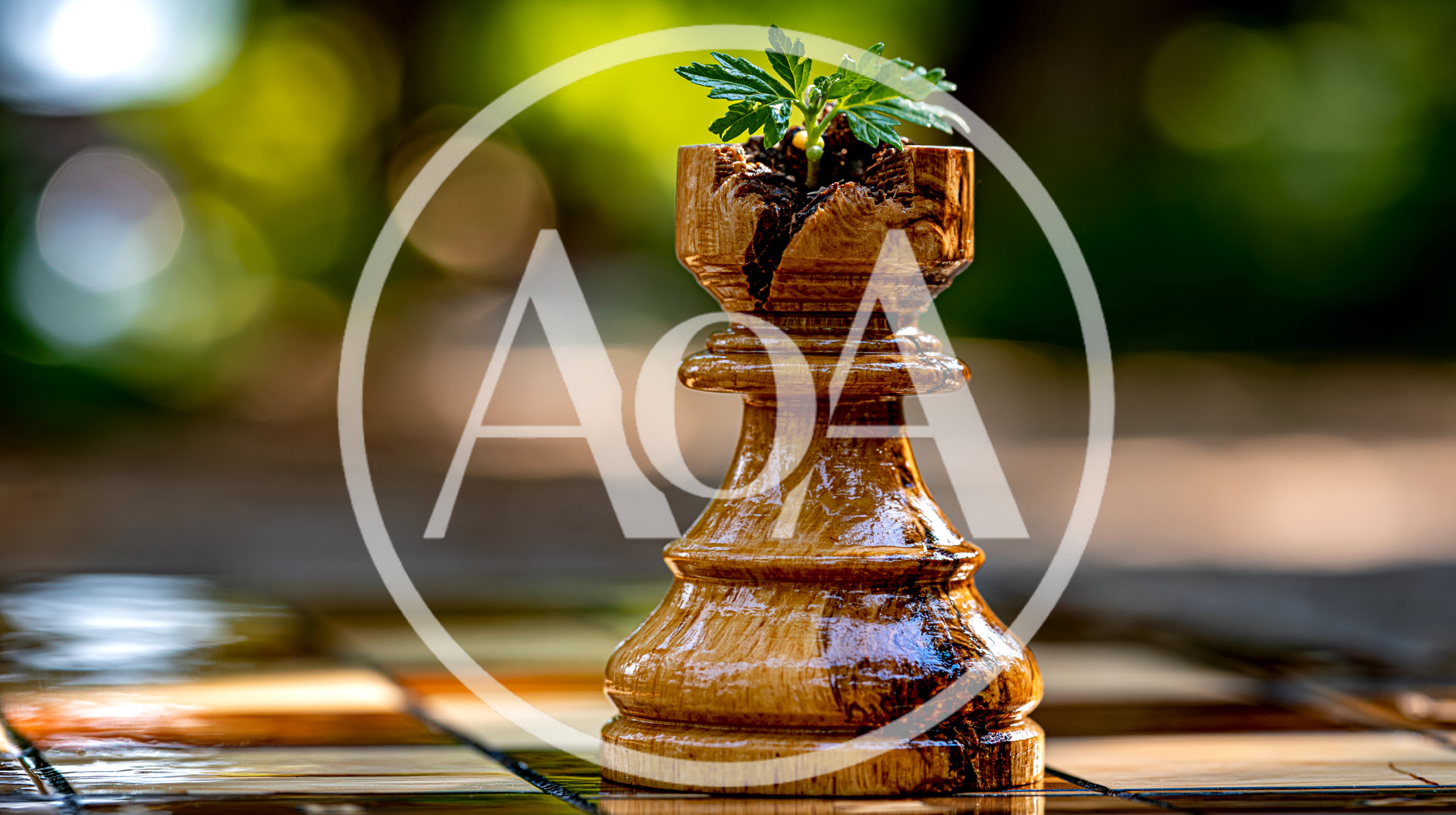 Wooden Chess Rook With A Small Plant Growing Inside