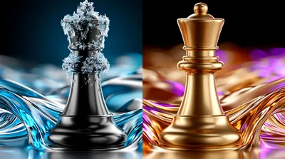 Black And Gold Chess Queens On Abstract Liquid Backgrounds