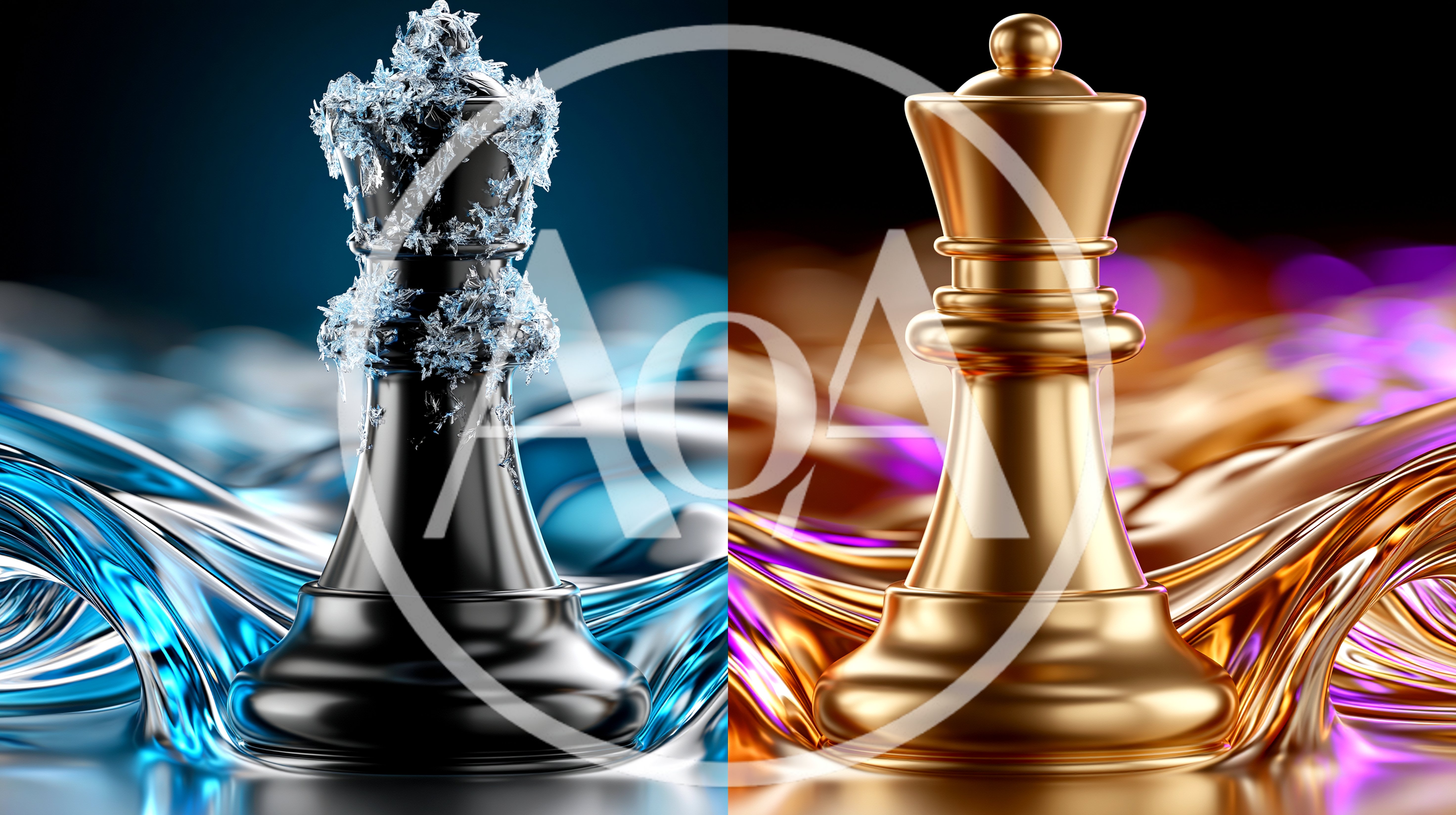 Black And Gold Chess Queens On Abstract Liquid Backgrounds