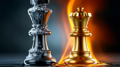 Frozen King and Flaming Queen Chess Pieces