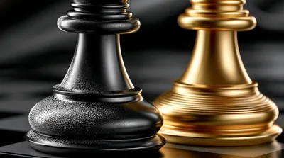 Black And Gold Chess Pieces On A Board