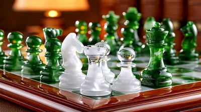 Close Up Of Glass Chess Pieces On A Board