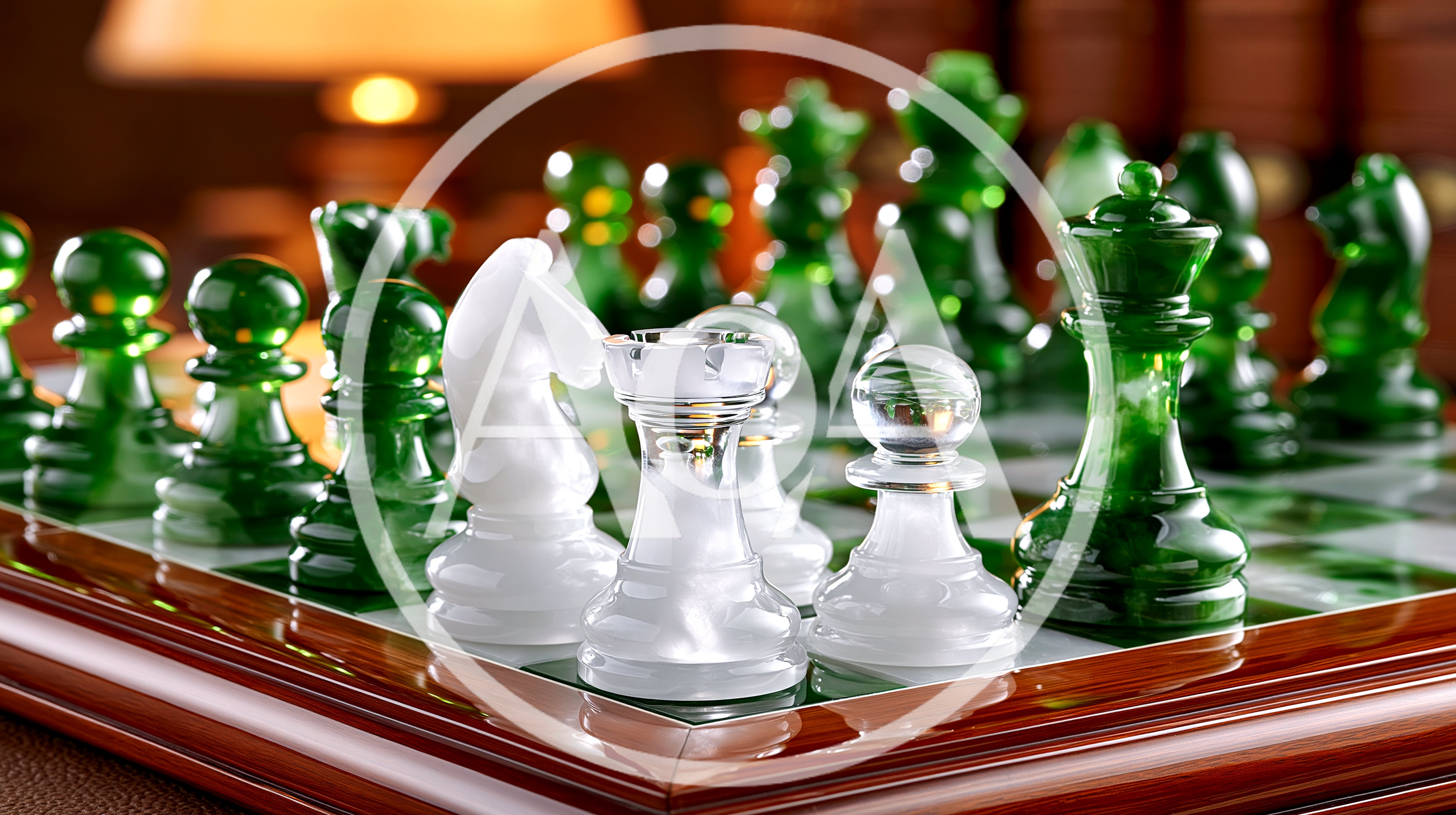 Close Up Of Glass Chess Pieces On A Board