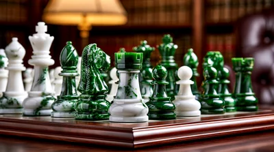 Luxury Marble Chess Set On A Wooden Board