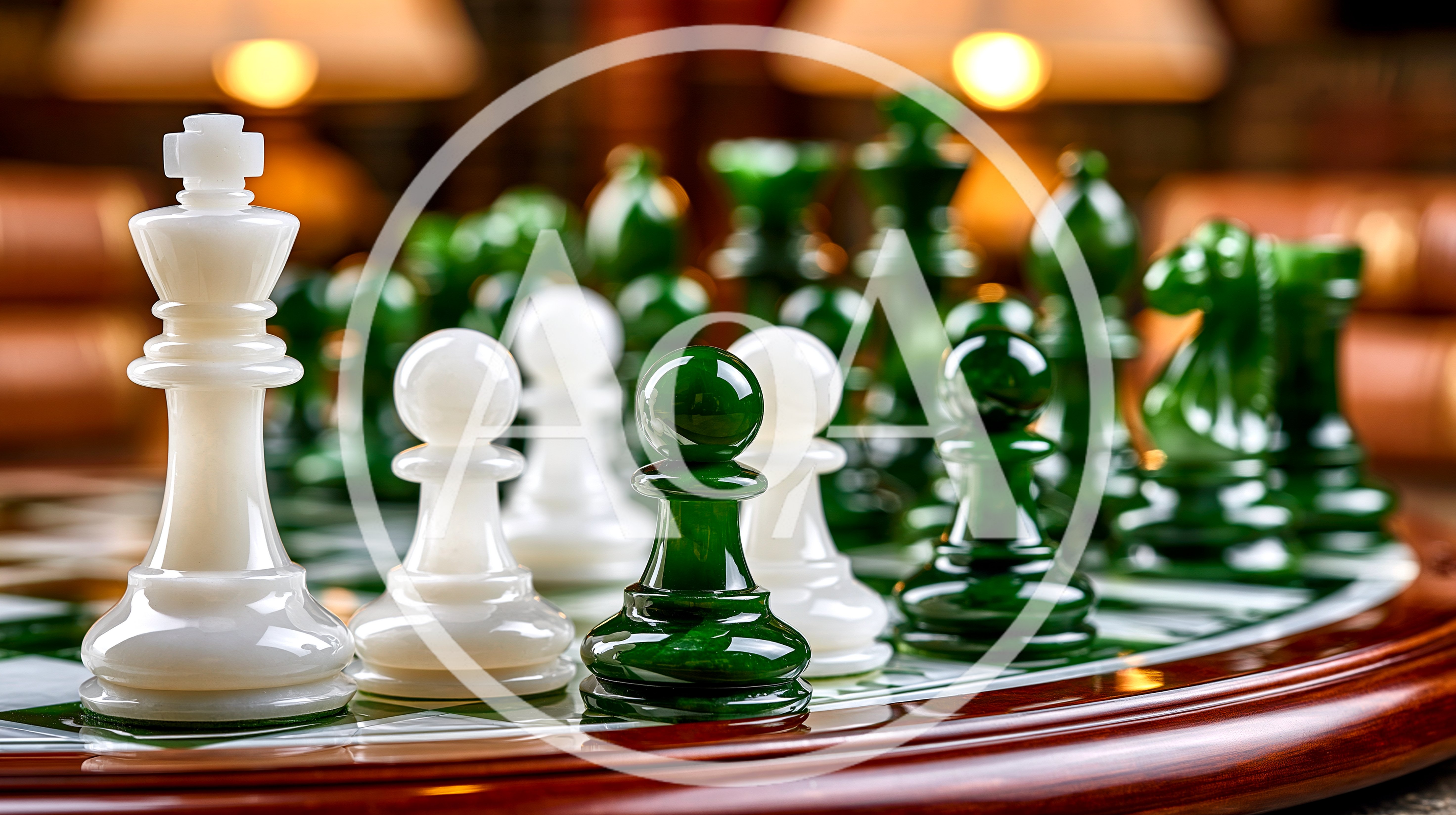 Close Up Of Green And White Marble Chess Pieces