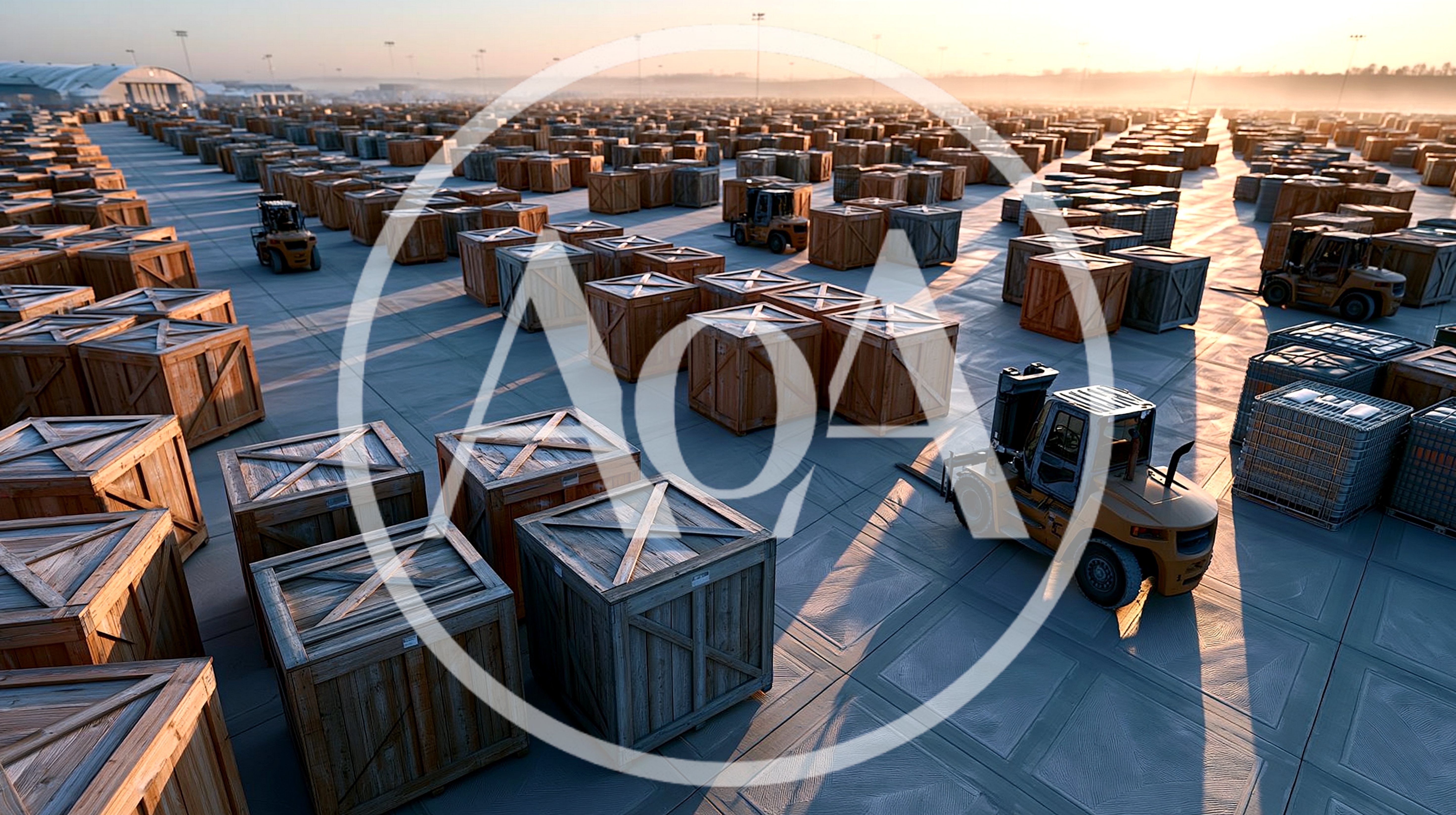 Forklifts Moving Wooden Crates In Industrial Storage Yard