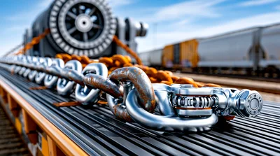 Heavy Duty Industrial Chain Secured on Flatbed Railcar