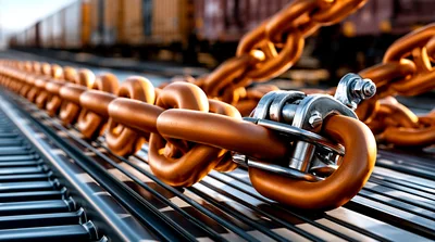 Heavy Duty Industrial Chain On Railroad Tracks