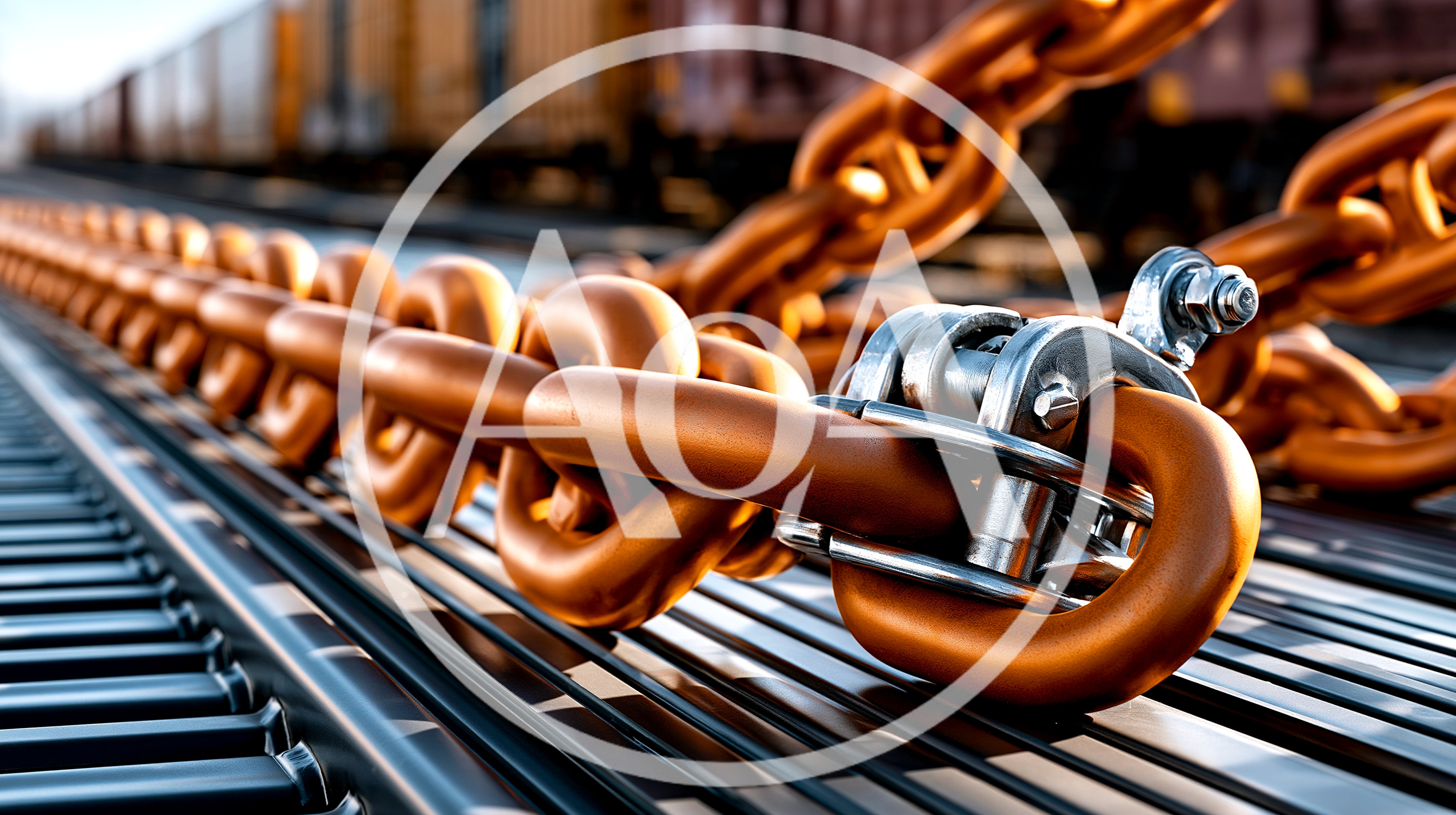 Heavy Duty Industrial Chain On Railroad Tracks
