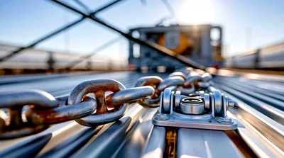 Heavy Duty Metal Chain Secured To Industrial Flatbed