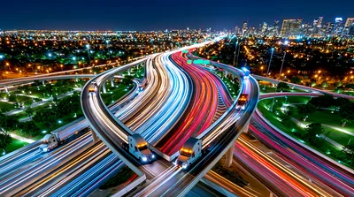Long Exposure Night Traffic on Urban Highway Interchange