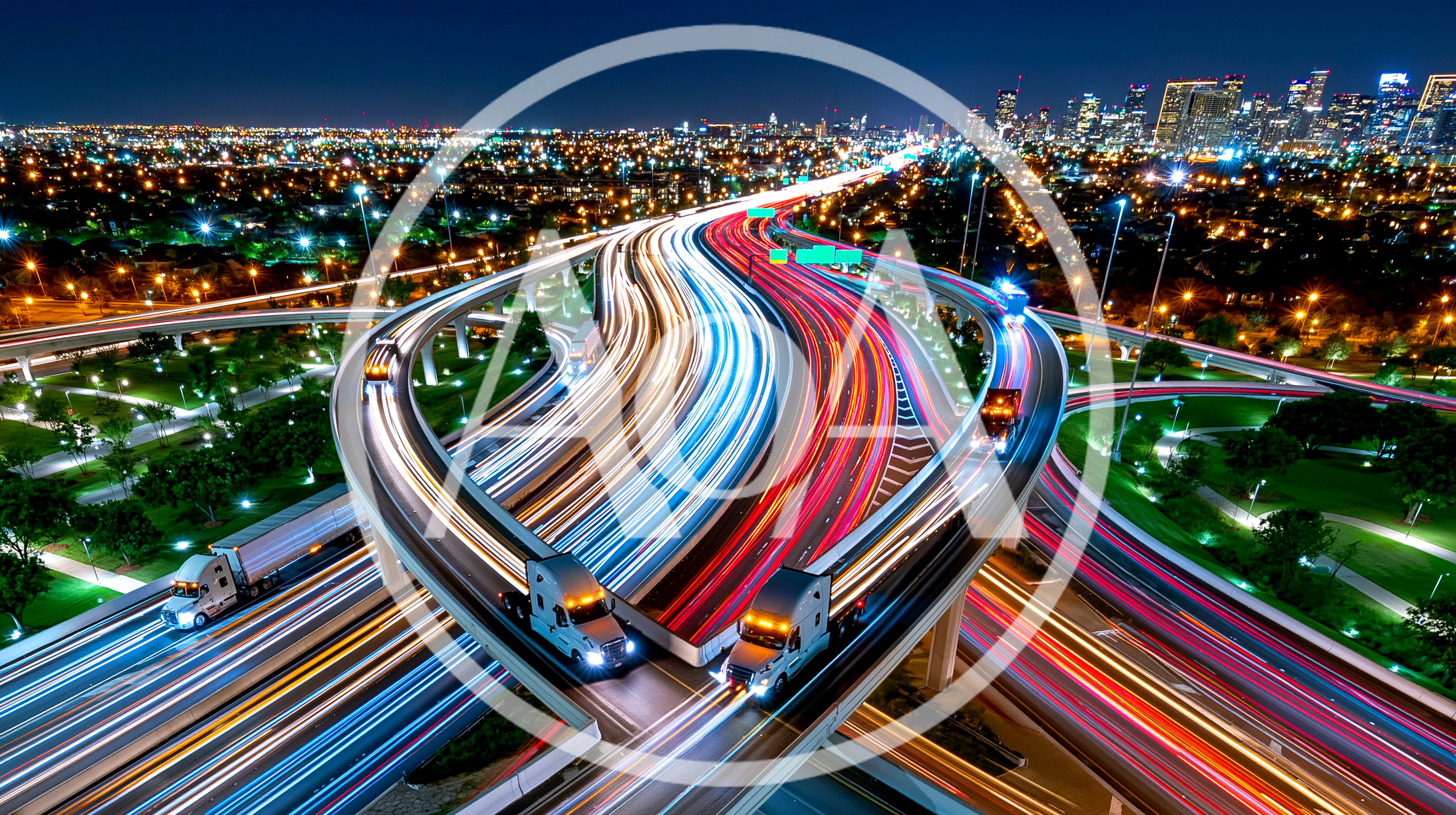Long Exposure Night Traffic on Urban Highway Interchange