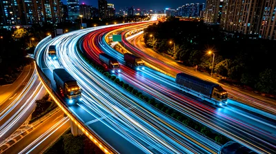 Long Exposure Night Traffic On Urban Highway
