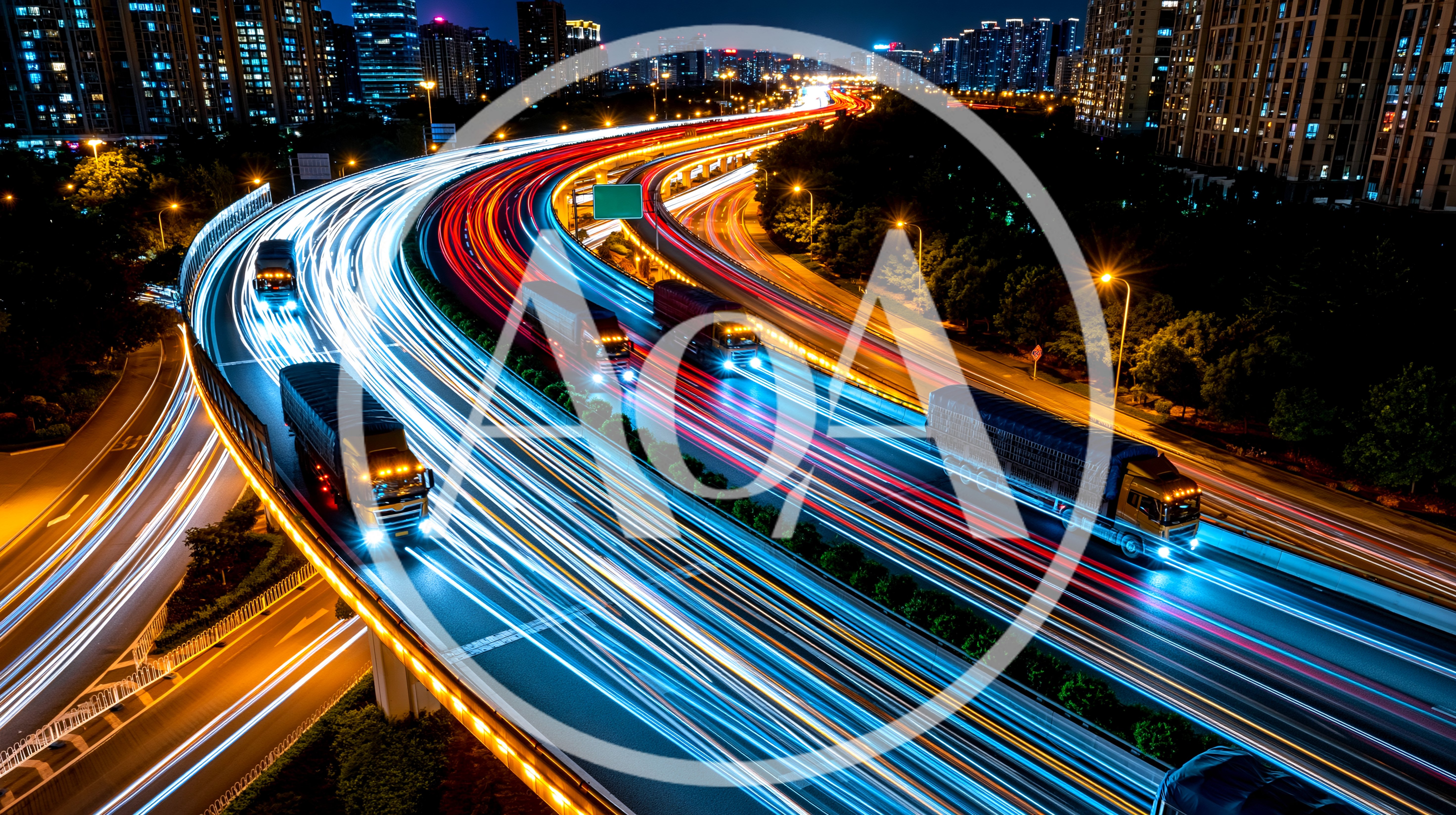 Long Exposure Night Traffic On Urban Highway