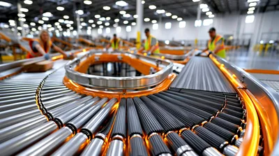 Warehouse Workers Sorting Packages On Automated Conveyor Belt