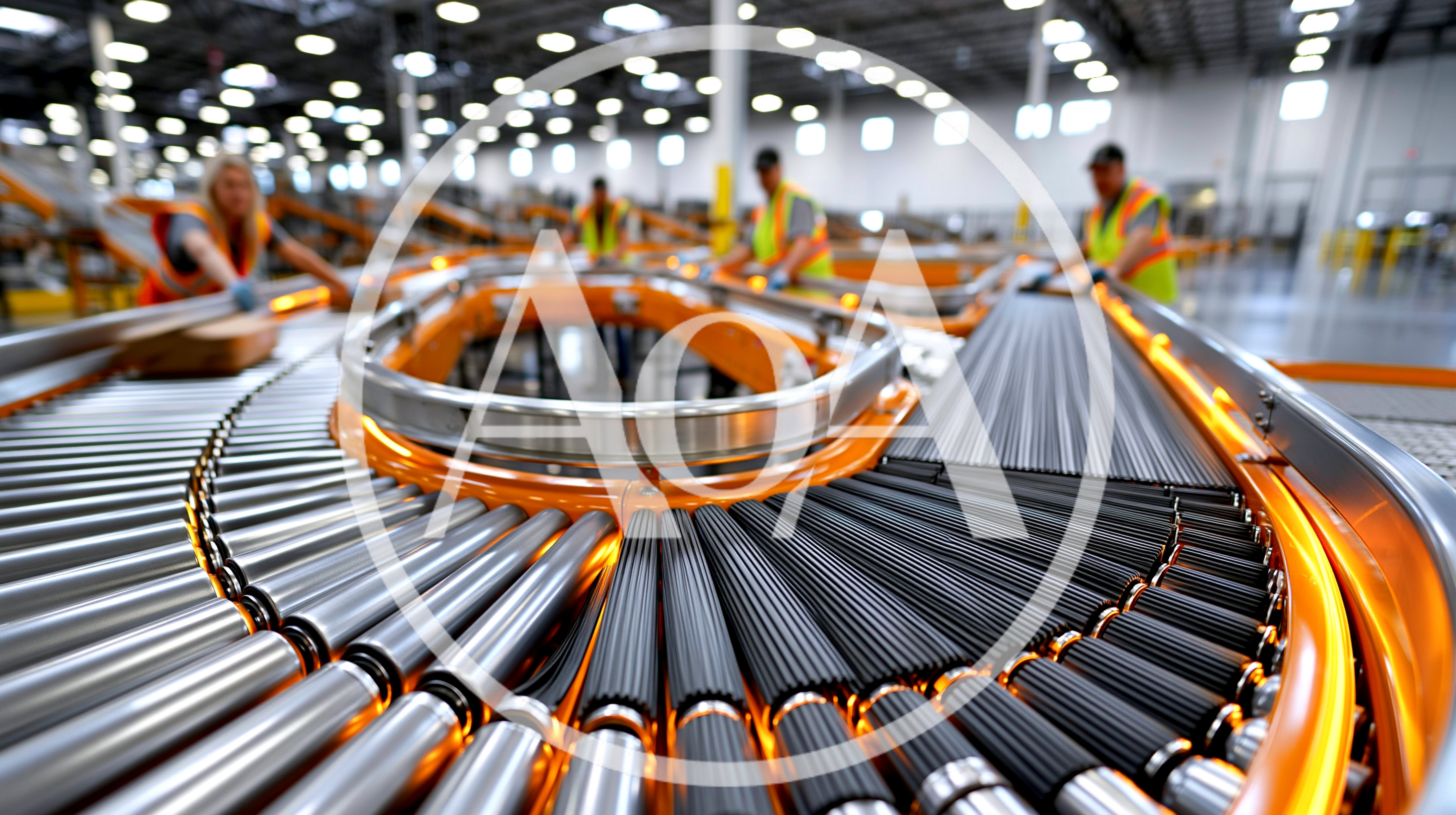 Warehouse Workers Sorting Packages On Automated Conveyor Belt