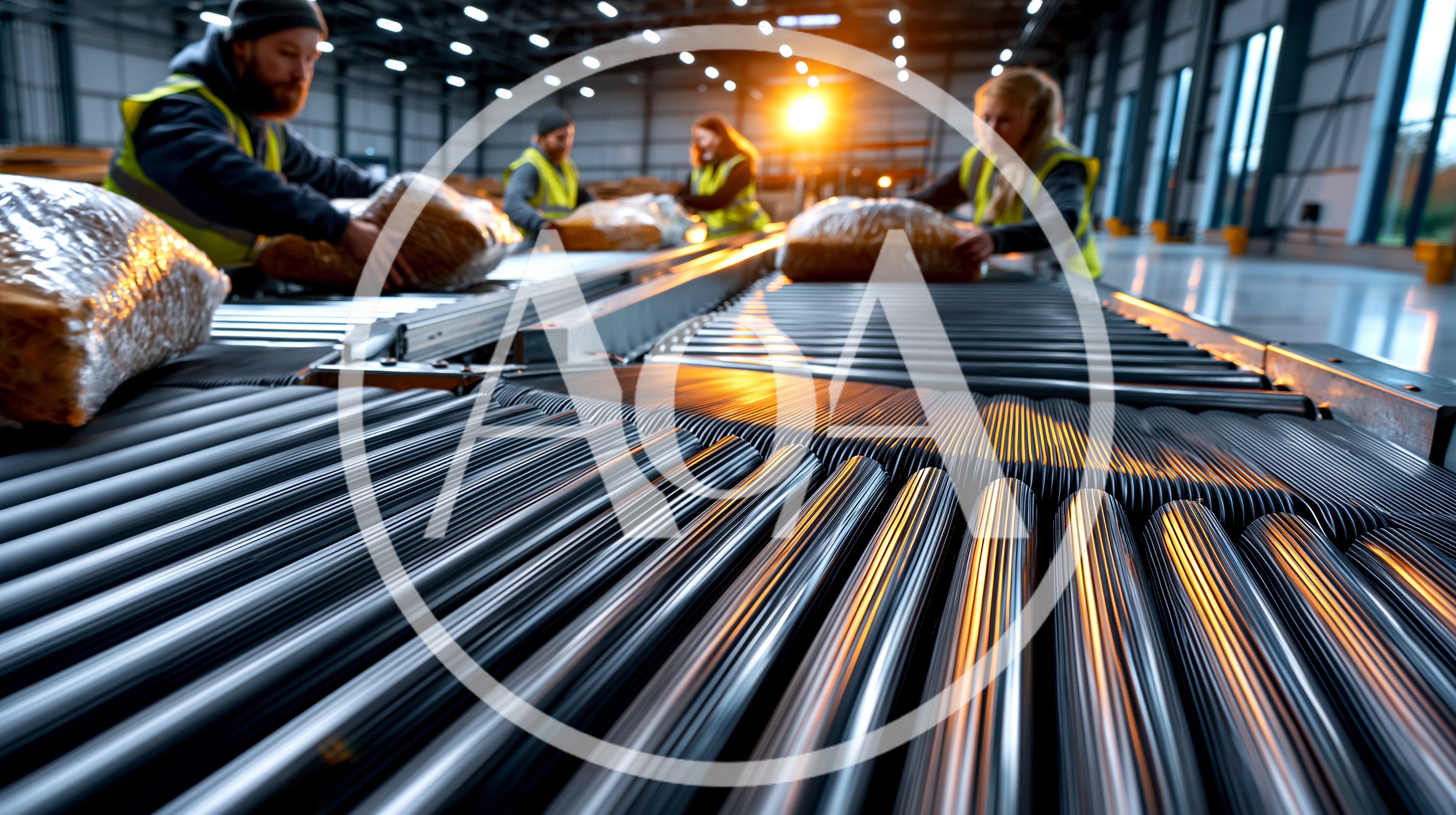Warehouse Workers Processing Packages On Conveyor Belt