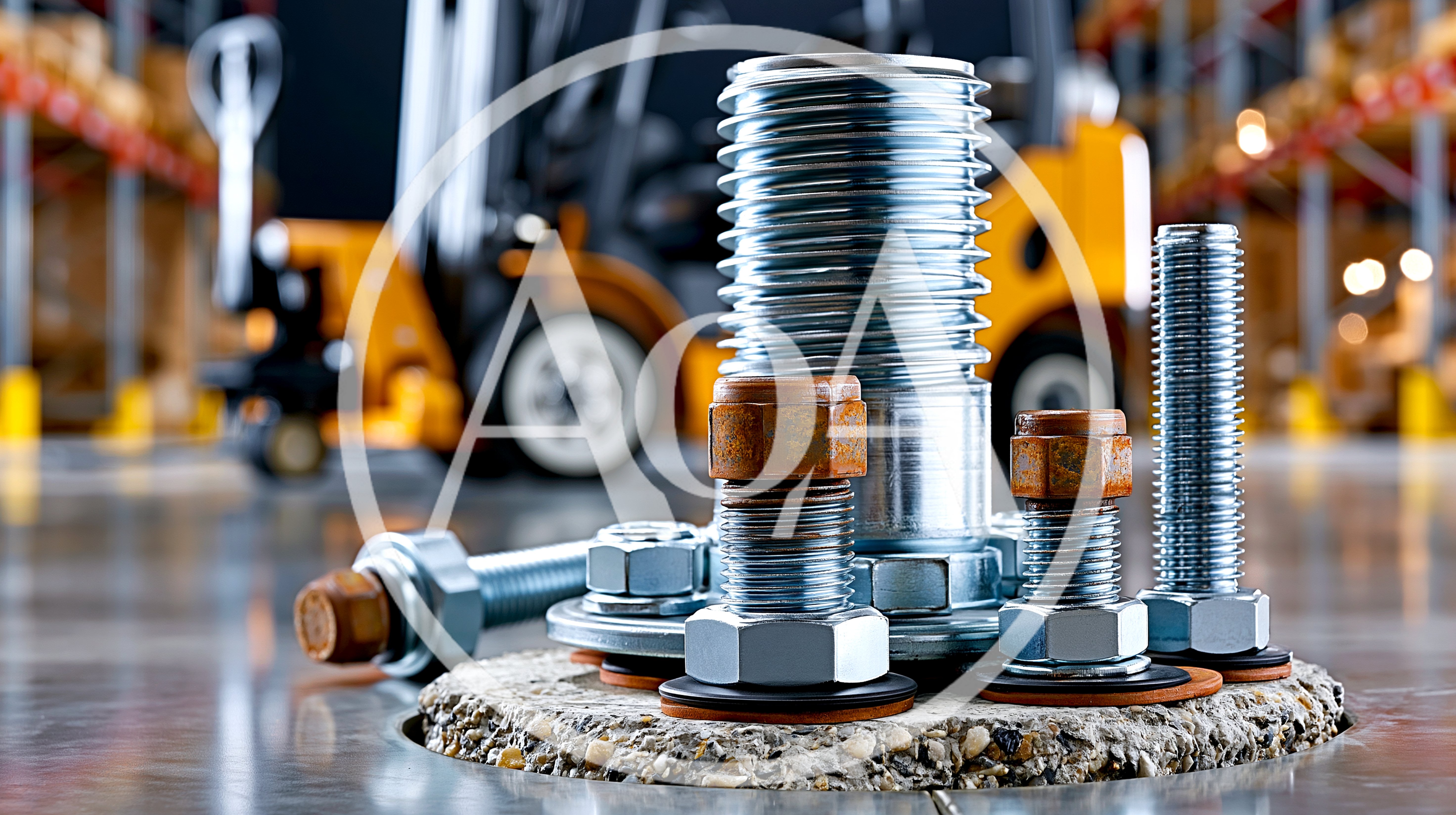 Industrial Bolts And Nuts On Concrete Floor