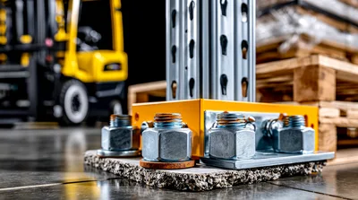 Industrial Warehouse Rack Base Plate Installation