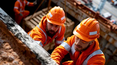 Construction Workers Collaborating on Industrial Site