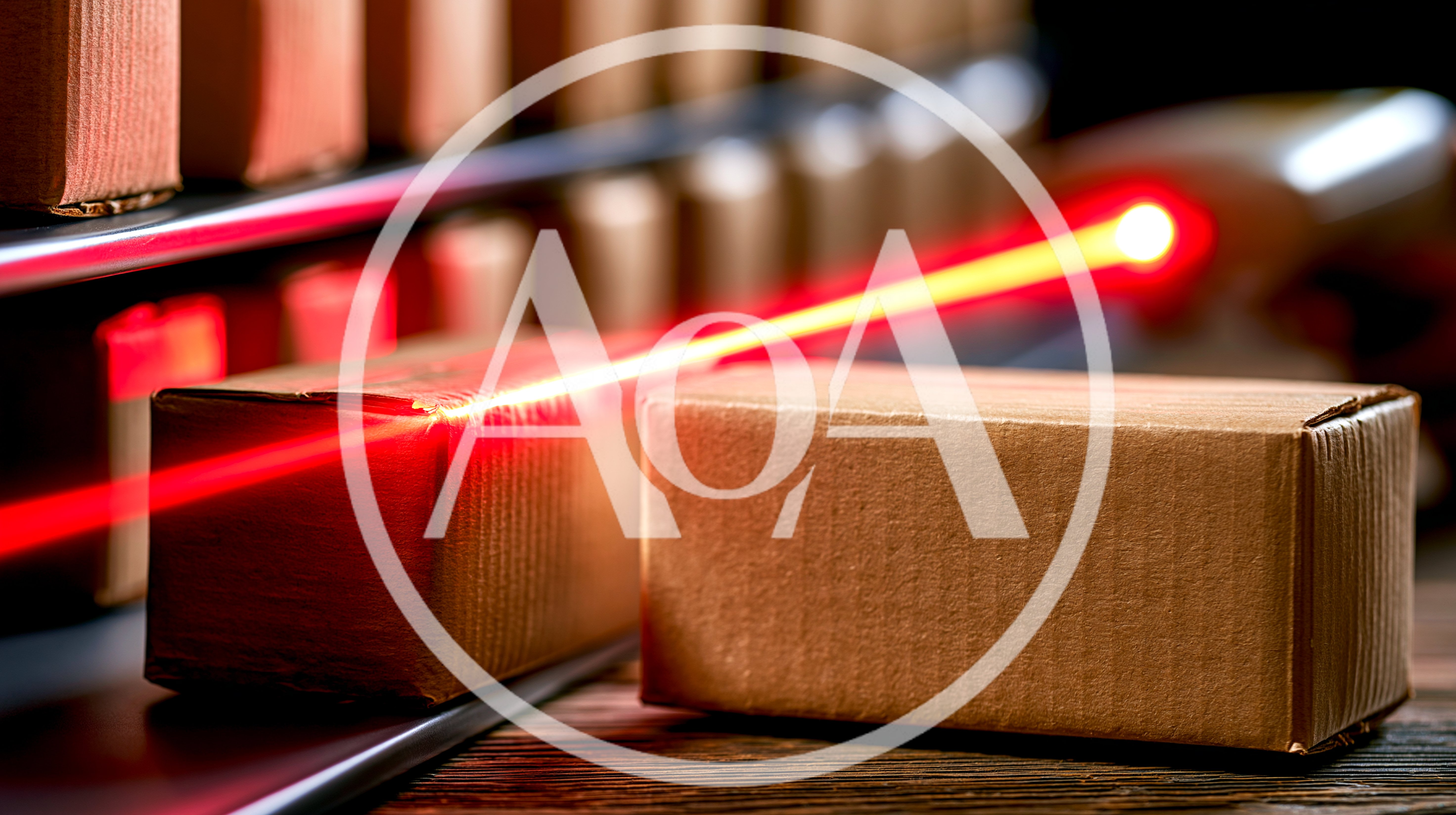 Laser Scanner Processing Cardboard Boxes On Conveyor Belt