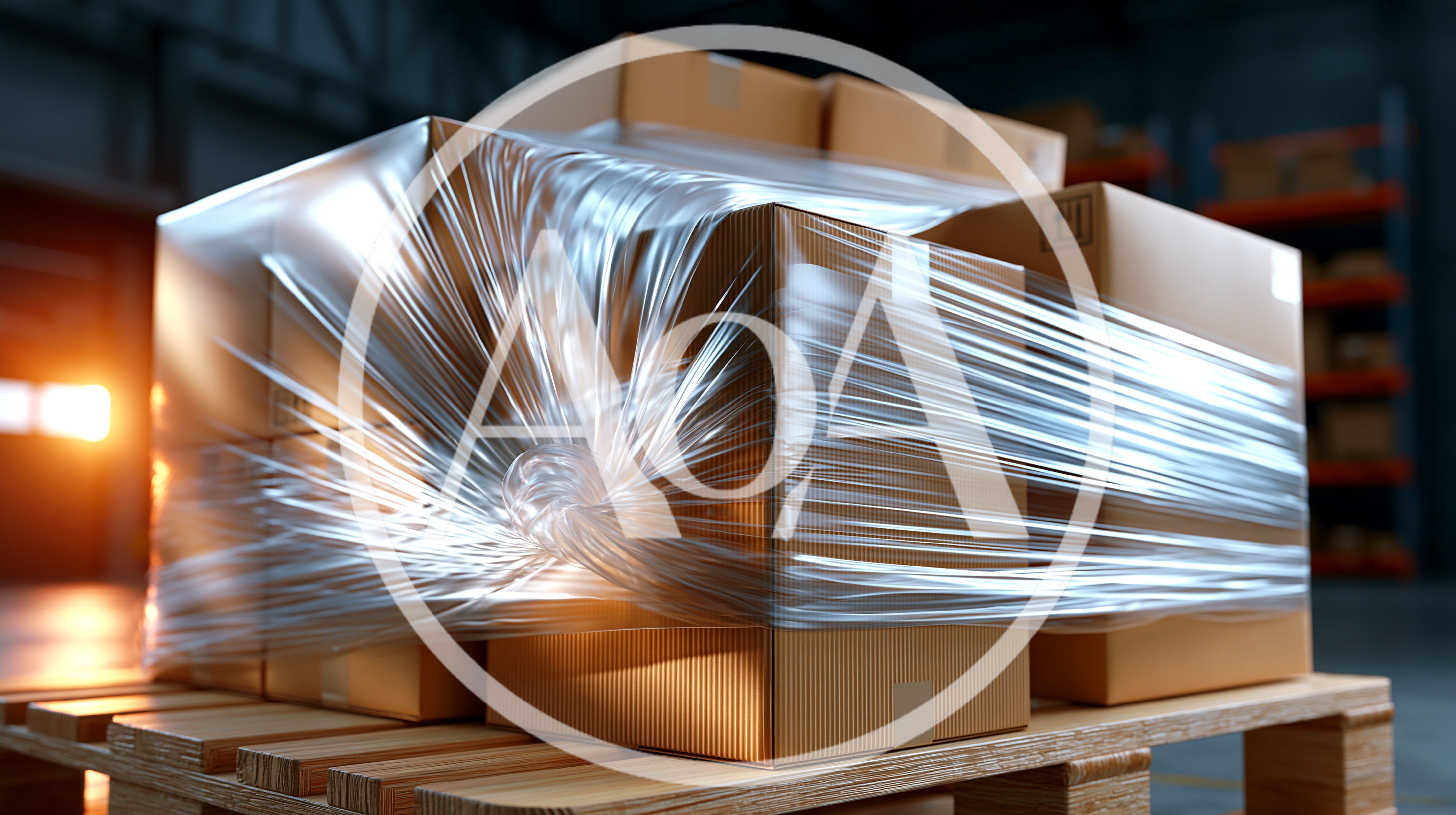 Cardboard Boxes Wrapped In Plastic On A Wooden Pallet