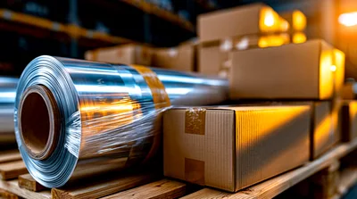 Industrial Plastic Film Roll On Warehouse Pallet