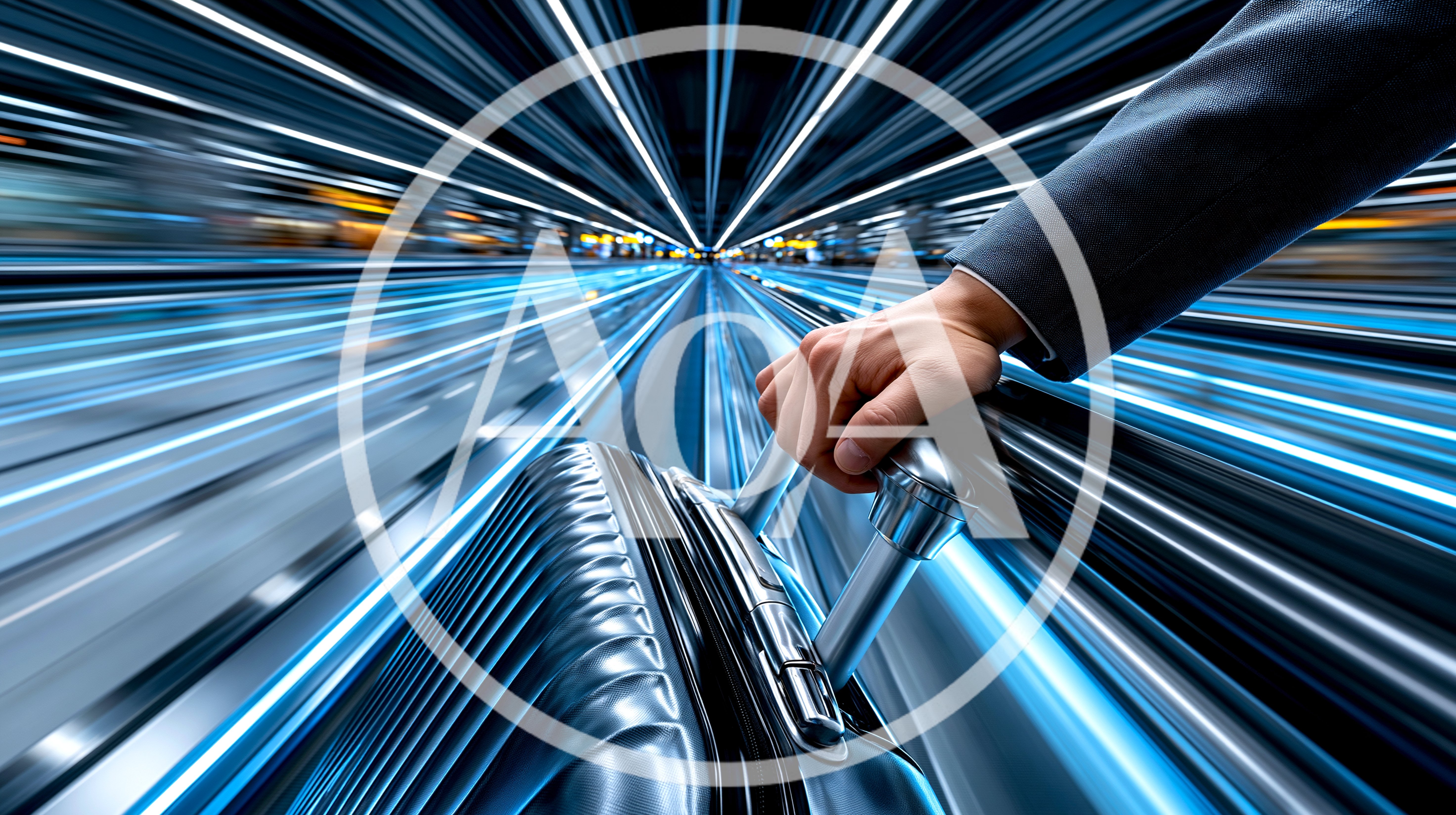 Business Traveler Pulling Suitcase Through High Speed Terminal