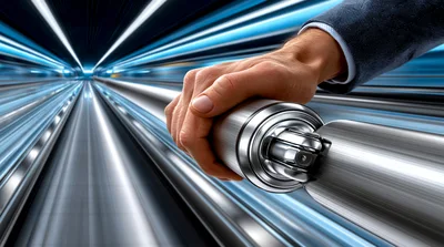 Hand Holding Futuristic Metallic Cylinder In Motion