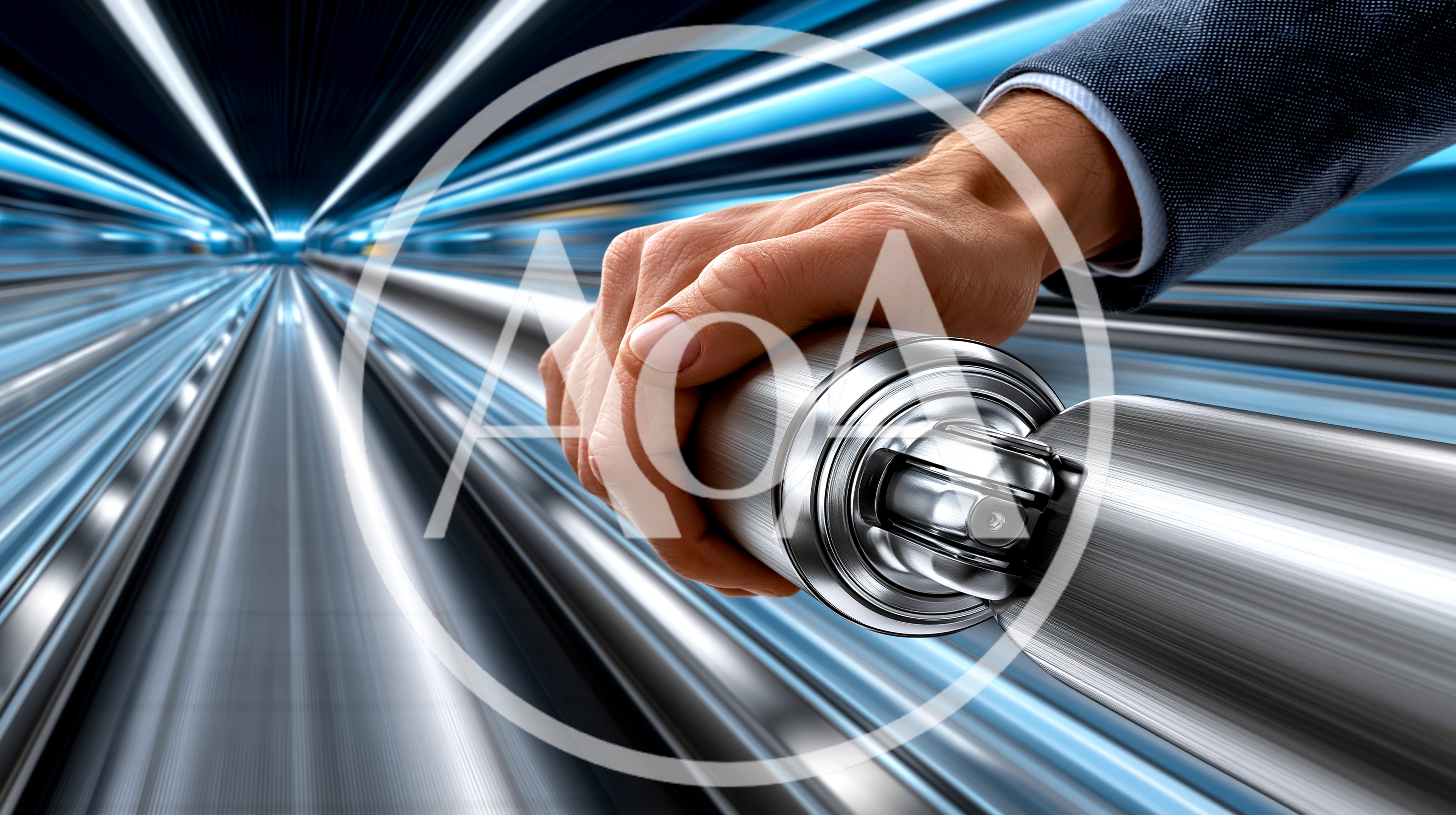 Hand Holding Futuristic Metallic Cylinder In Motion
