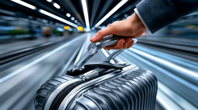 Business Traveler Pulling Suitcase Through Airport Terminal