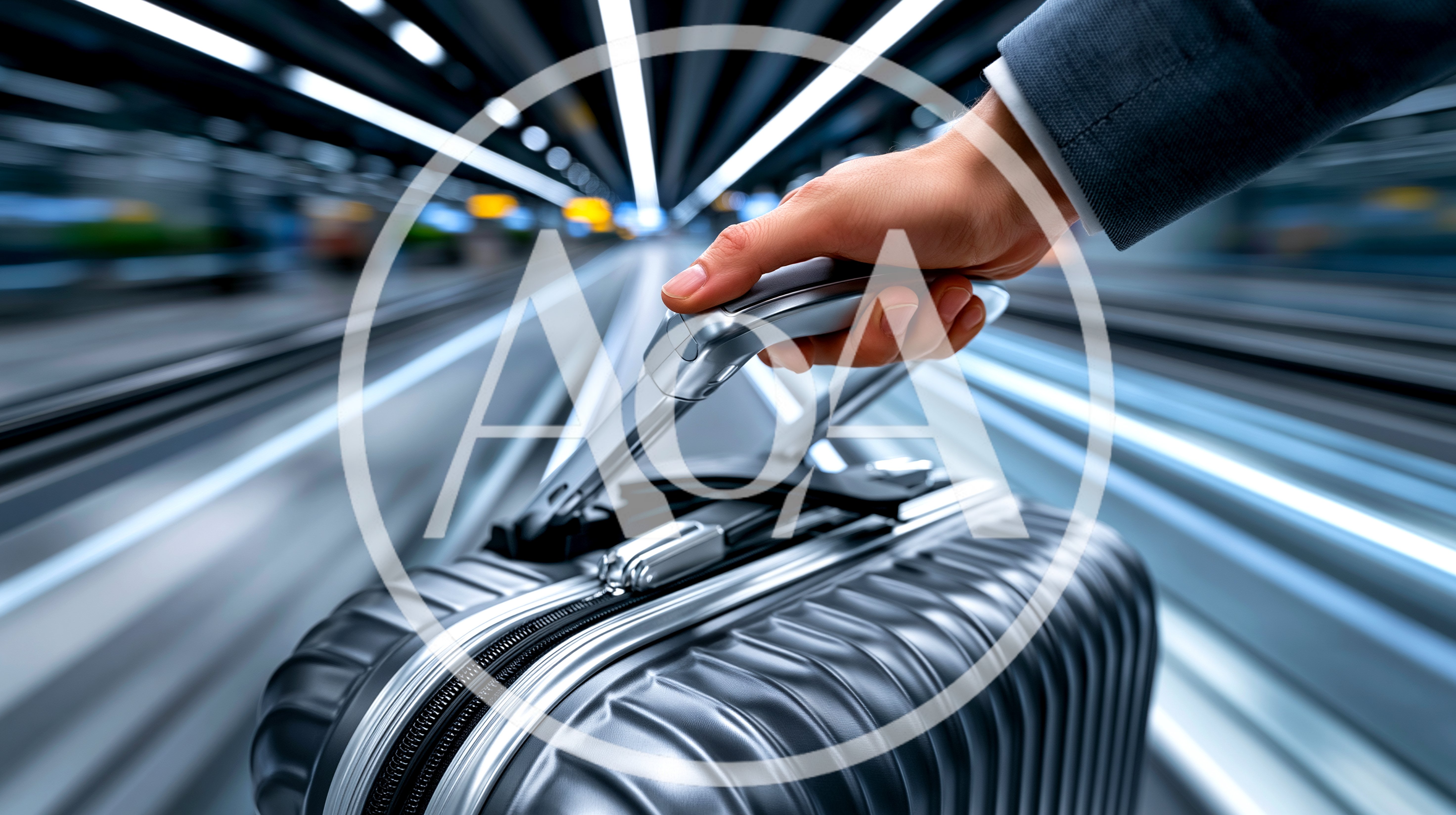 Business Traveler Pulling Suitcase Through Airport Terminal