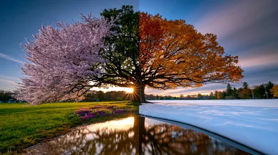 Composite Tree Representing Four Seasons In One Landscape