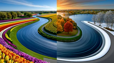 Surreal Landscape Transitioning Through Four Seasons