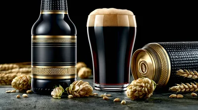 Dark Stout Beer Bottle Glass And Can
