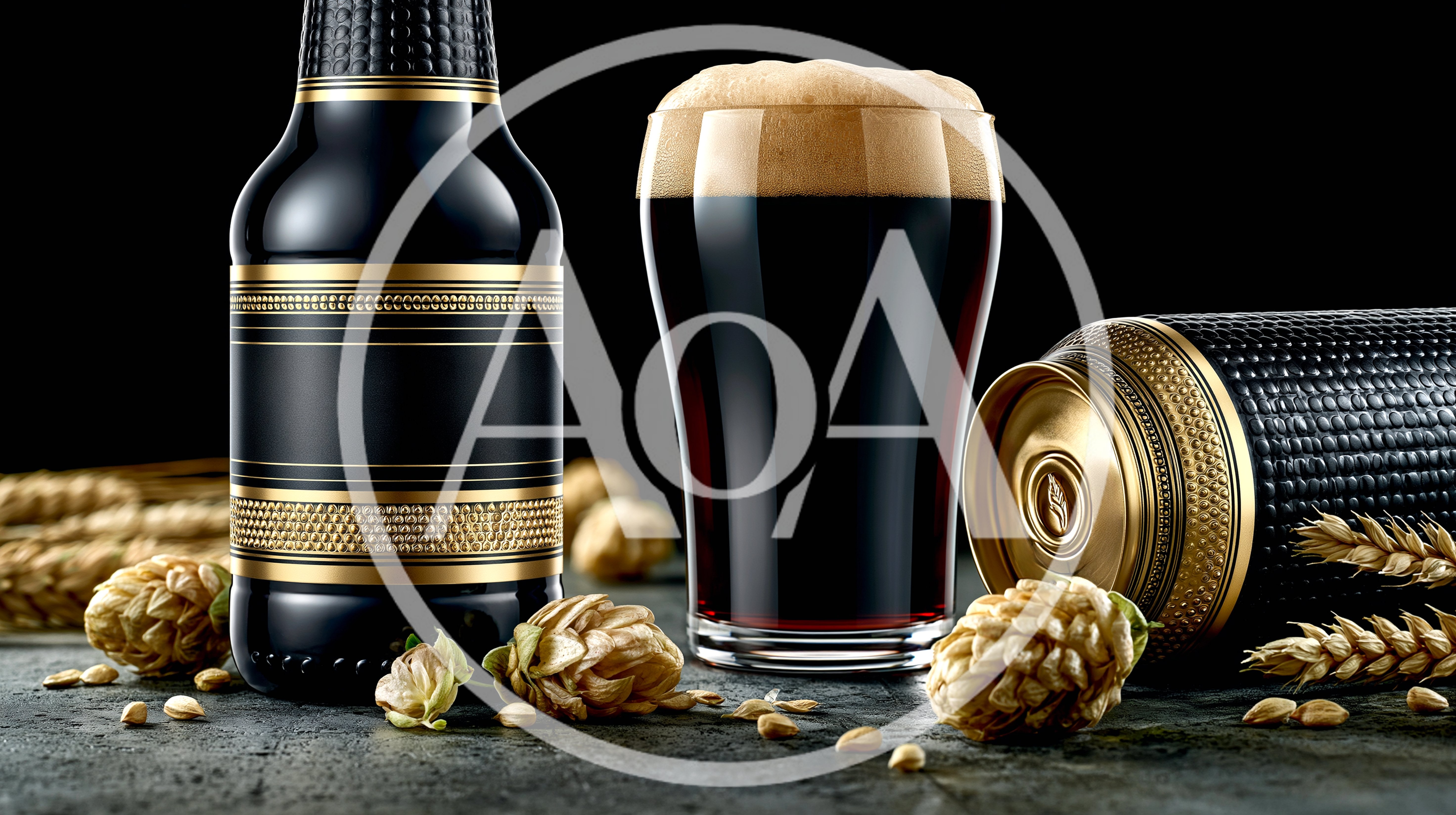 Dark Stout Beer Bottle Glass And Can