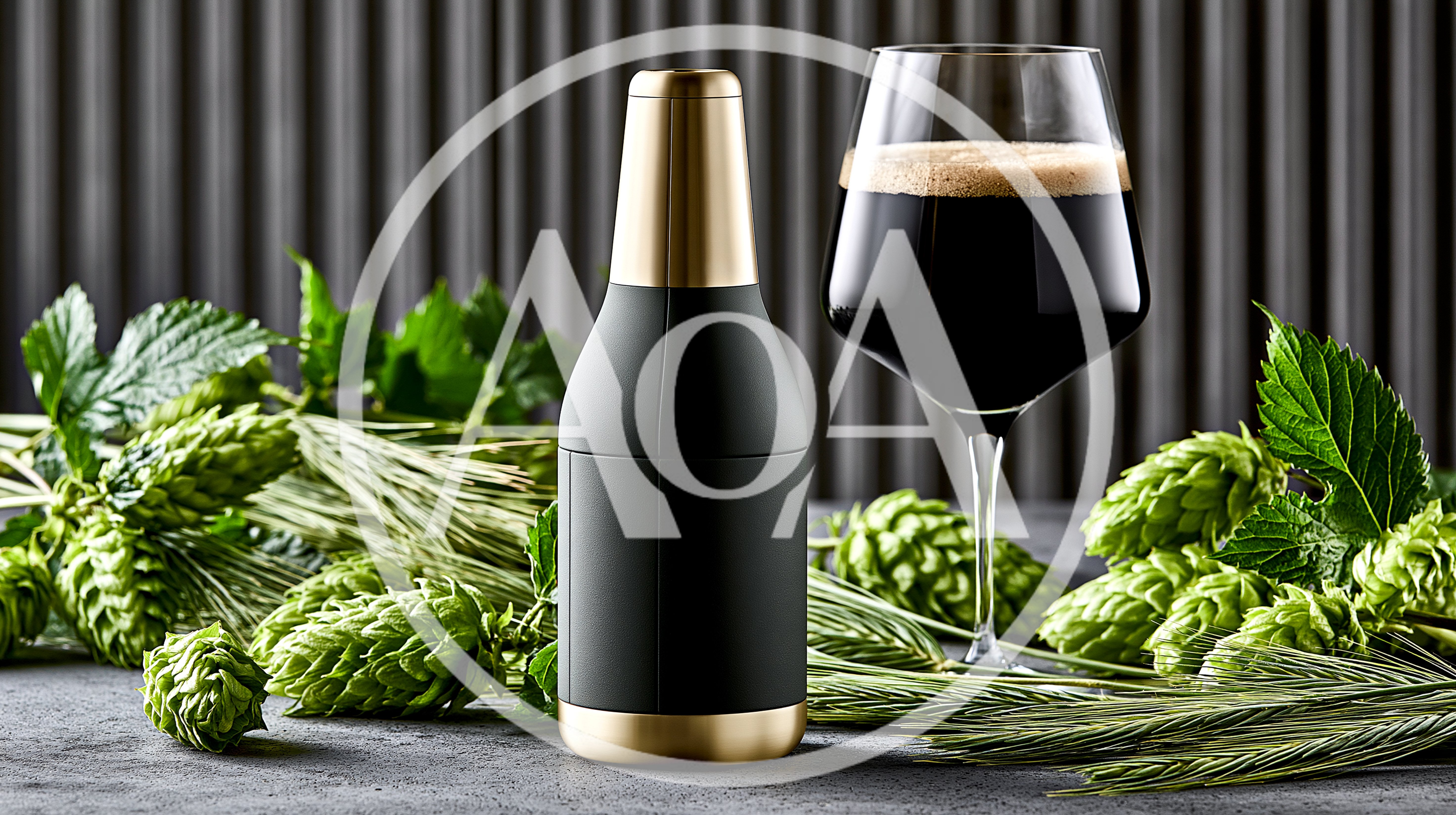 Craft Beer Bottle And Glass With Fresh Hops