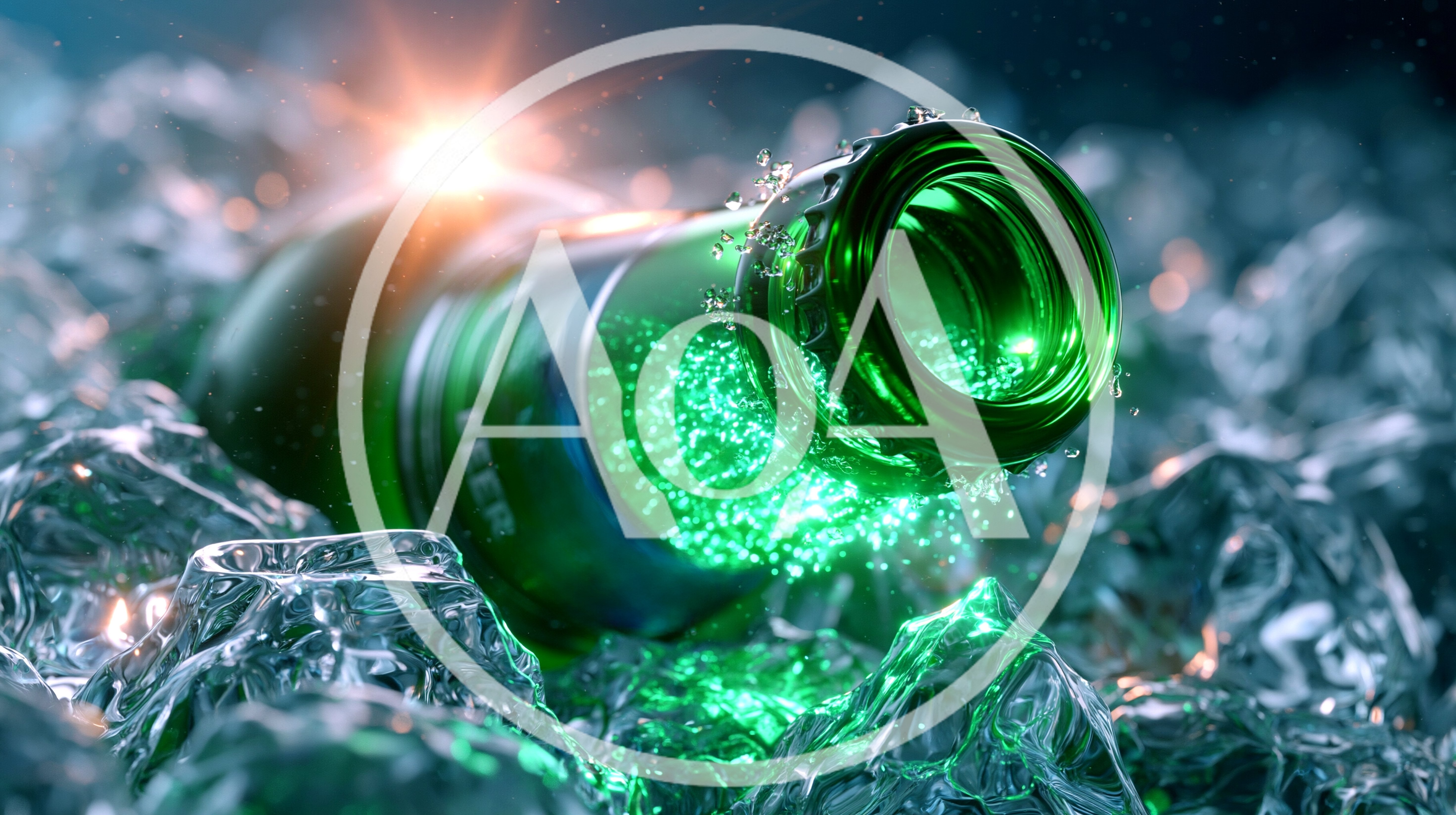 Green Beer Bottle Resting In Crushed Ice