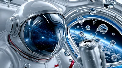 Astronaut Drinking From A Soda Can In Space