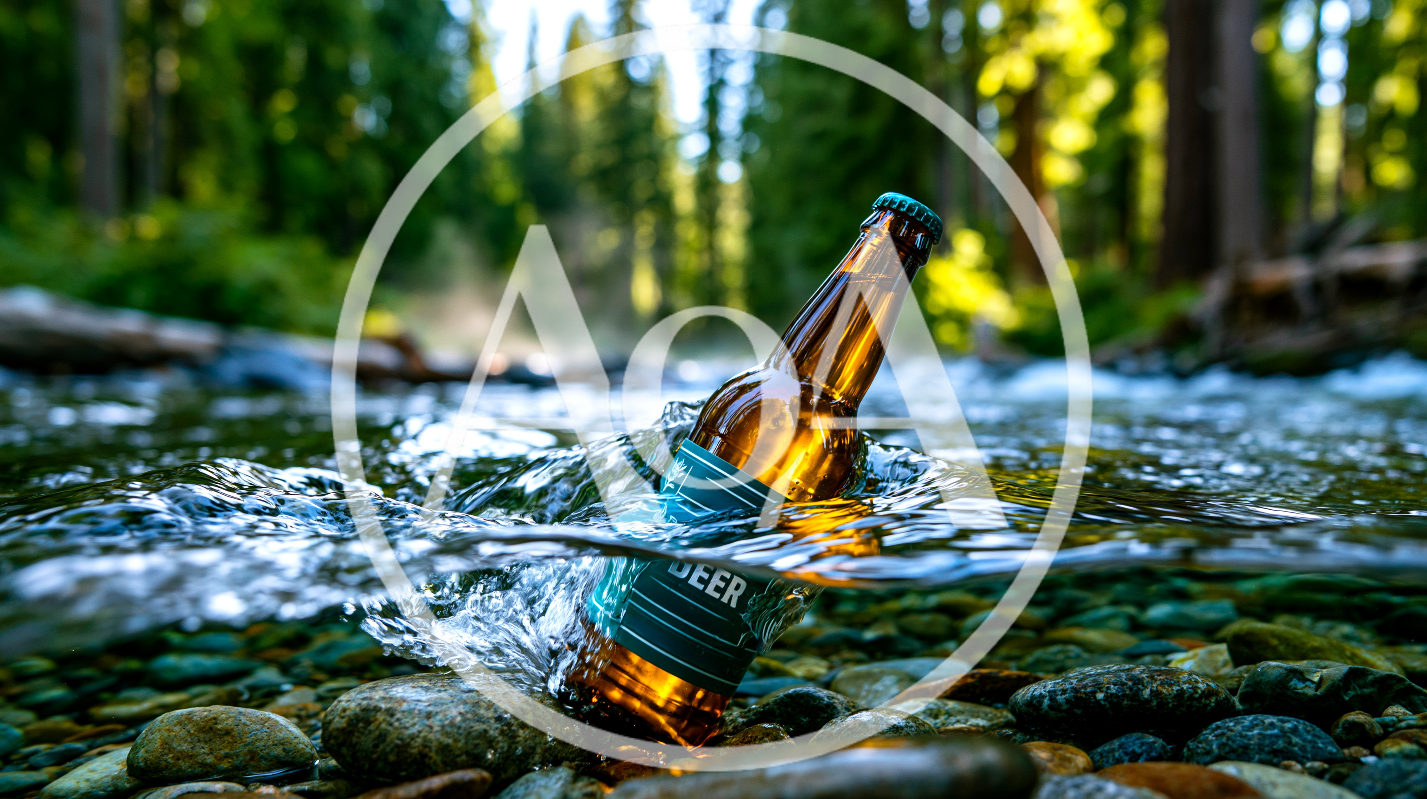 Beer Bottle Cooling In A Clear Mountain Stream