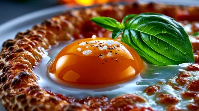 Close Up Of A Sunny Side Up Egg Pizza