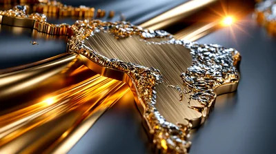 Golden 3D Map Of Africa On Reflective Surface
